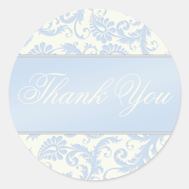 Adesivo Redondo Blue and Ivory Damask Obrigado Sticker (Frente)