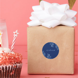 Adesivo Redondo Blue and White Floral Stickers