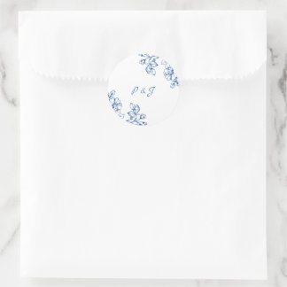 Adesivo Redondo Blue and White Floral Stickers
