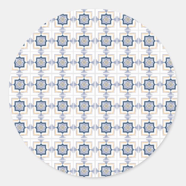 Adesivo Redondo Blue and white geometric pattern  (Frente)
