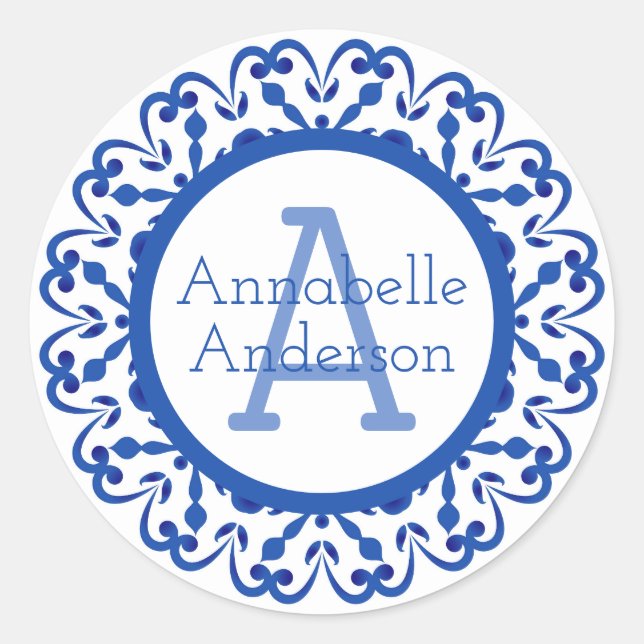 Adesivo Redondo Blue and White Talavera Personalize Sticker (Frente)