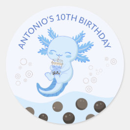 Adesivo Redondo Blue Axolotl Bubble milk Boba Tea Festa de anivers