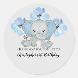 Adesivo Redondo Blue Baby Boy Elephant Flowants Balões Aniversário