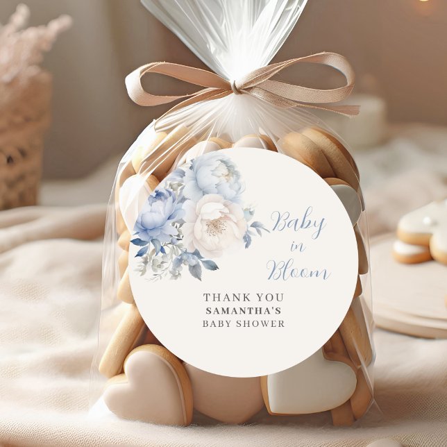 Adesivo Redondo Blue Baby In Bloom Floral Boy Chá de fraldas (Criador carregado)