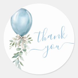Adesivo Redondo Blue Balloon Bow Greenery Baby Shower Thank You