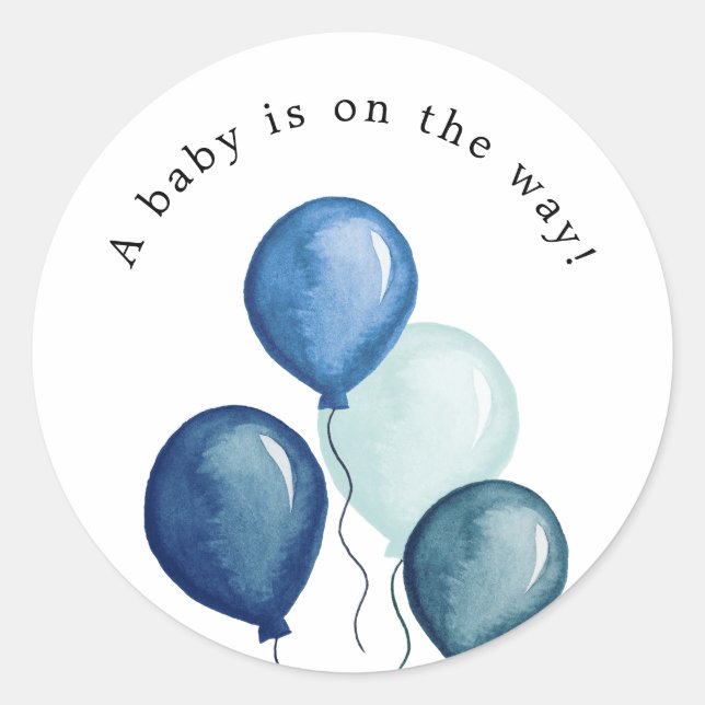 Adesivo Redondo Blue Balloons Baby Shower (Frente)