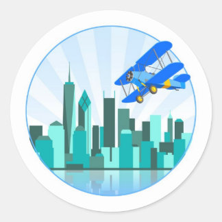 Adesivo Redondo Blue Biplane sobre Nova York - Design