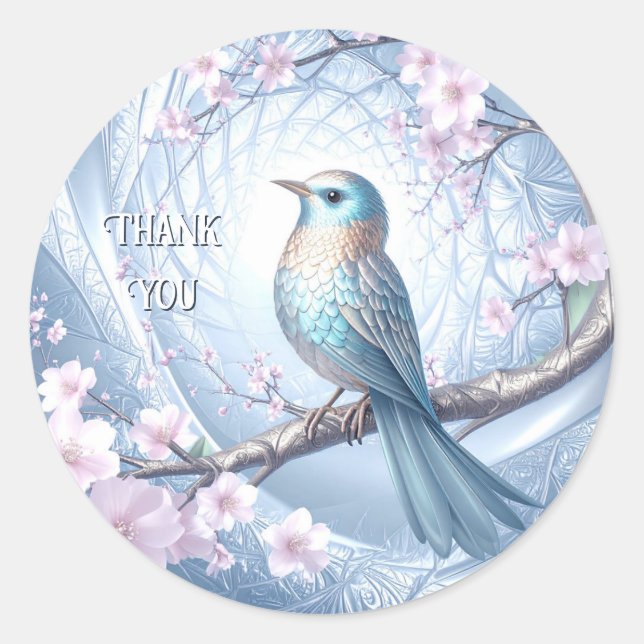 Adesivo Redondo Blue Bird Floral Sticker (Frente)