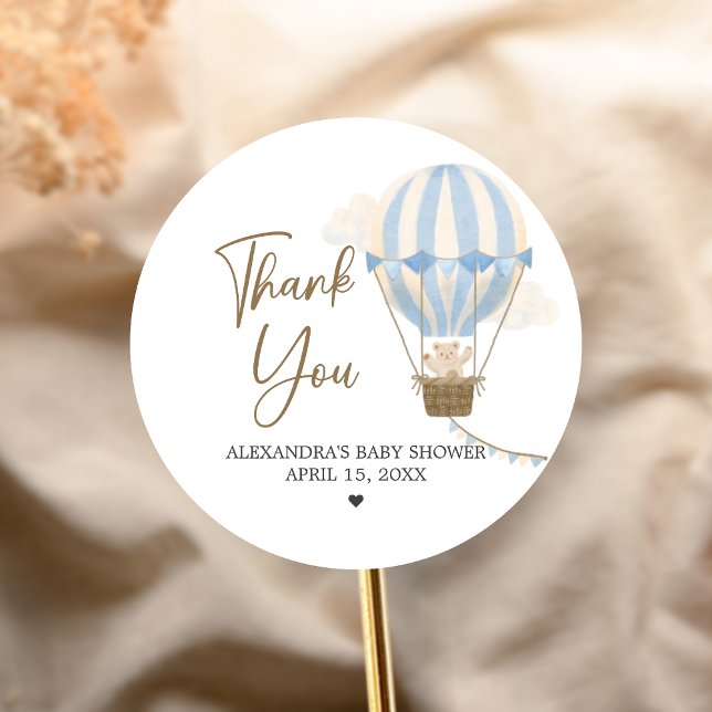 Adesivo Redondo Blue Boho Bear Baby Shower  (Oh Baby Bear Baby Shower Sticker)