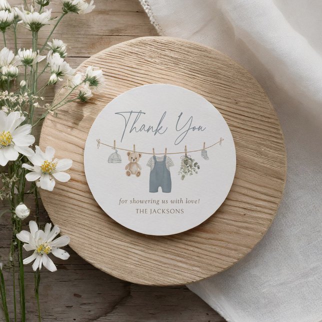 Adesivo Redondo Blue Boho Boy Baby Clothes Baby Shower (Criador carregado)