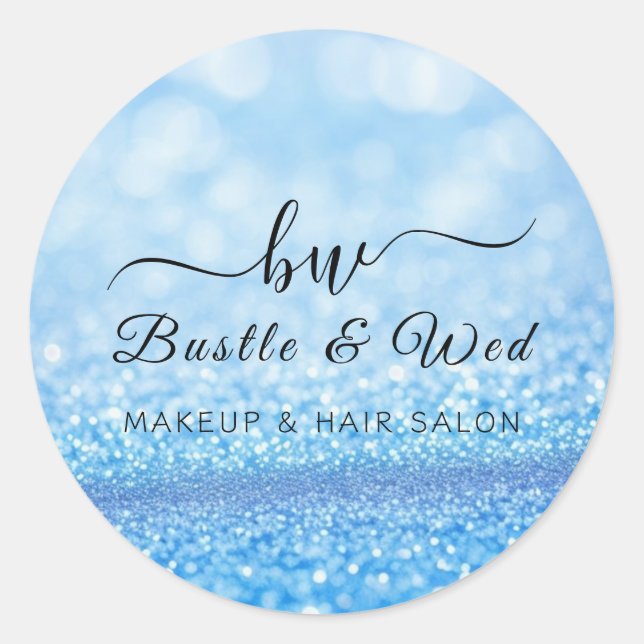 Adesivo Redondo Blue Bokeh Shiny Makeup Hair Salon (Frente)