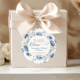 Adesivo Redondo Blue Botanical Wildflower Baby in Bloom Baby Showe