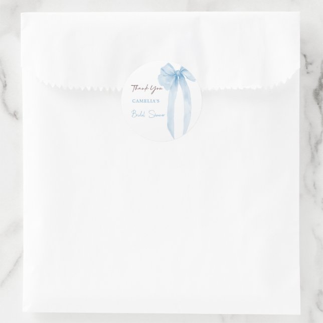 Adesivo Redondo Blue Bow Bridal Shower Agradecimento (Bolsa)