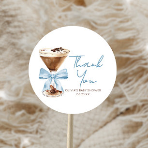 Adesivo Redondo Blue Bow Espresso Martini Chá de Bebê
