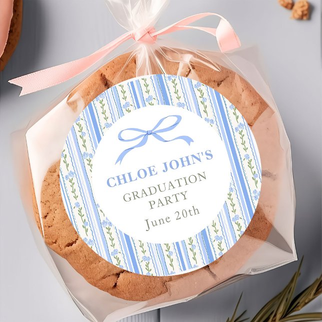 Adesivo Redondo Blue Bow Floral Graduation (Criador carregado)