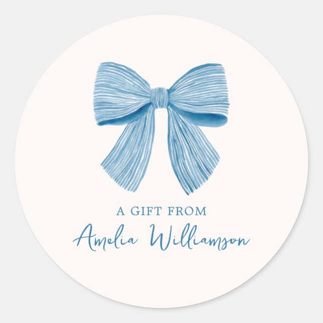 Adesivo Redondo Blue Bow Personalized Classic Preppy A Gift From (Frente)