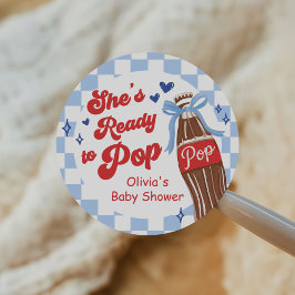 Adesivo Redondo Blue Bow She's Ready to Pop Baby Shower