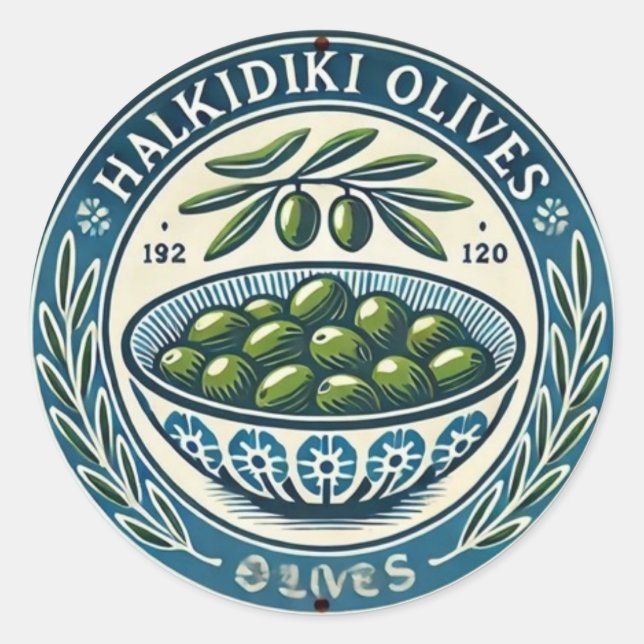 Adesivo Redondo Blue Bowl Greek Olive Picture Design (Frente)