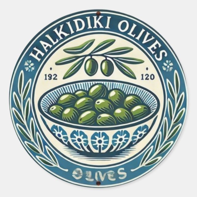 Adesivo Redondo Blue Bowl Greek Olive Picture Design (Frente)