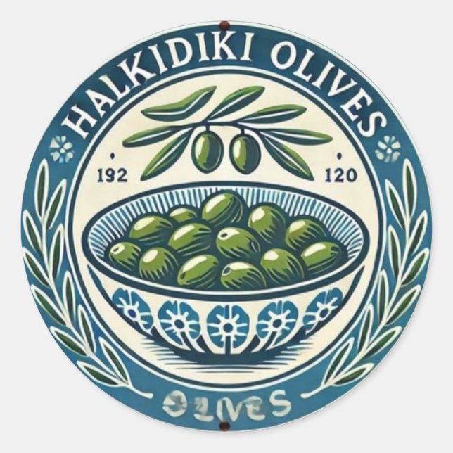 Adesivo Redondo Blue Bowl Greek Olive Picture Design (Frente)