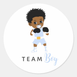Adesivo Redondo Blue Boxing Team Boy Sticker for Gender Reveal