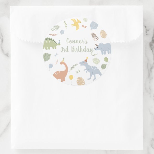 Adesivo Redondo Blue Boy Boho Dinosaur Birthday (Bolsa)
