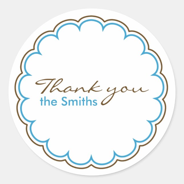 Adesivo Redondo Blue Brown Scallol Obrigado Stickers (Frente)