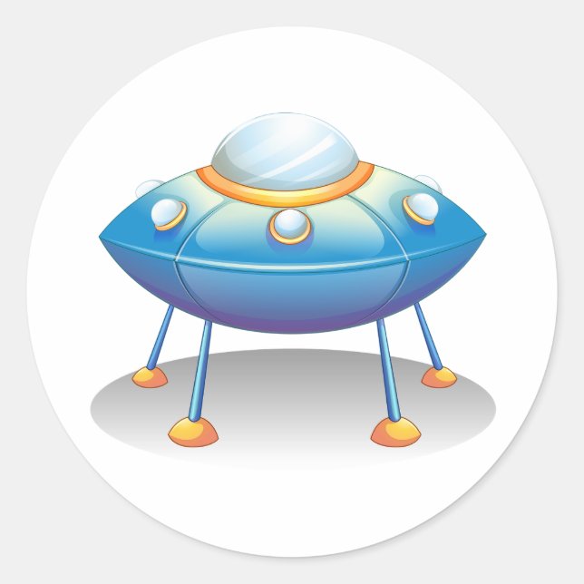 Adesivo Redondo Blue Cartoon UFO Spaceship Fun Sci-Fi (Frente)