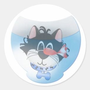 Adesivo Redondo Blue Cat e Fishbowl