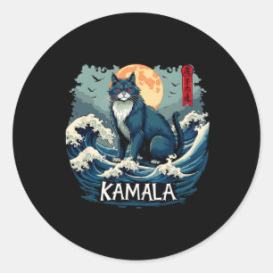Adesivo Redondo Blue Cats Wave For Kamala Engraçado
