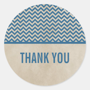 Adesivo Redondo Blue Chic Chevron Obrigado Stickers