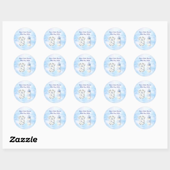 Adesivo Redondo Blue Chinoiserie Baby Shower Stickers (20) (Folha)