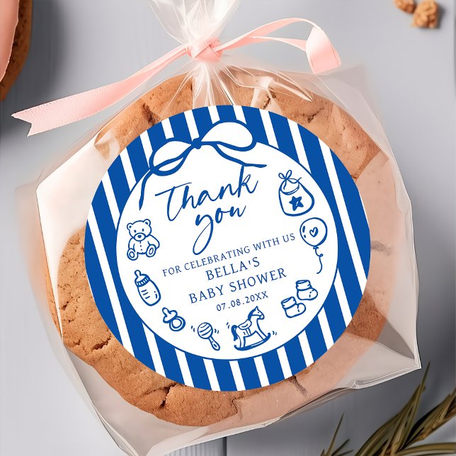 Adesivo Redondo Blue Ciao Baby Italiana Chá de fraldas Sticker (Criador carregado)