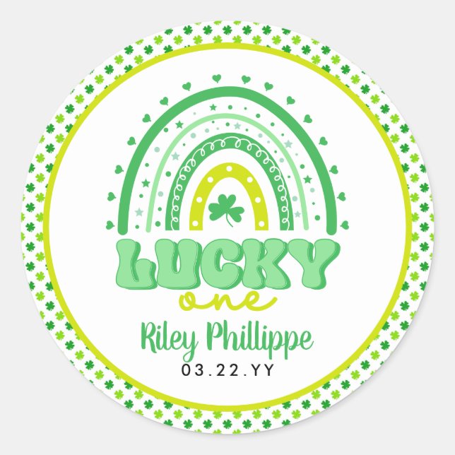 Adesivo Redondo Blue Clover & Rainbow Lucky One First Birday (Frente)