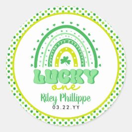Adesivo Redondo Blue Clover & Rainbow Lucky One First Birday