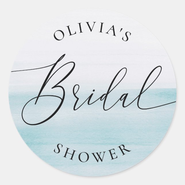Adesivo Redondo Blue Coastal Ocean Bridal Shower | Elegant Beach (Frente)