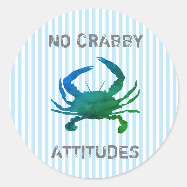 Adesivo Redondo Blue Crab Nautical No Crabby Attitudes (Frente)