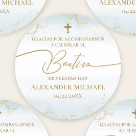 Adesivo Redondo Blue Cross Boy Thank You Baptism Bautizo