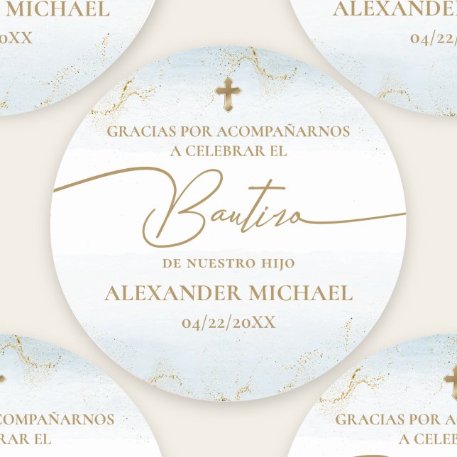 Adesivo Redondo Blue Cross Boy Thank You Baptism Bautizo (Criador carregado)