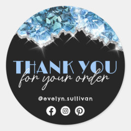 Adesivo Redondo Blue Crystals Obrigado