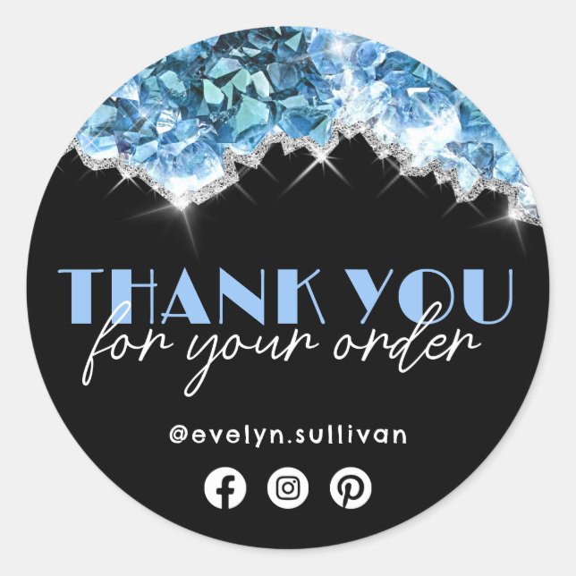 Adesivo Redondo Blue Crystals Obrigado (Frente)