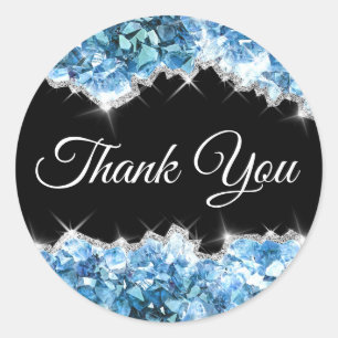 Adesivo Redondo Blue Crystals Obrigado Sticker