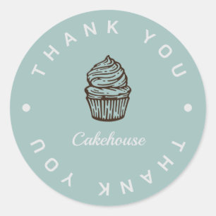 Adesivo Redondo Blue Cupcake Bakery Business Obrigado Sticker