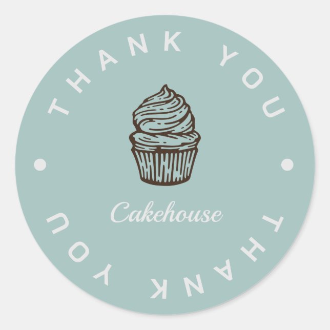 Adesivo Redondo Blue Cupcake Bakery Business Obrigado Sticker (Frente)