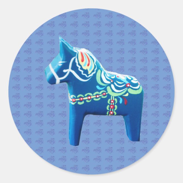 Adesivo Redondo Blue Dala Horse Classic Round Sticker (Frente)