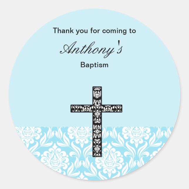 Adesivo Redondo Blue Damask Boys Obrigado (Frente)