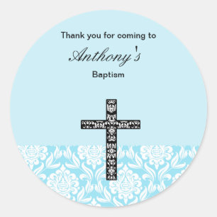 Adesivo Redondo Blue Damask Boys Obrigado