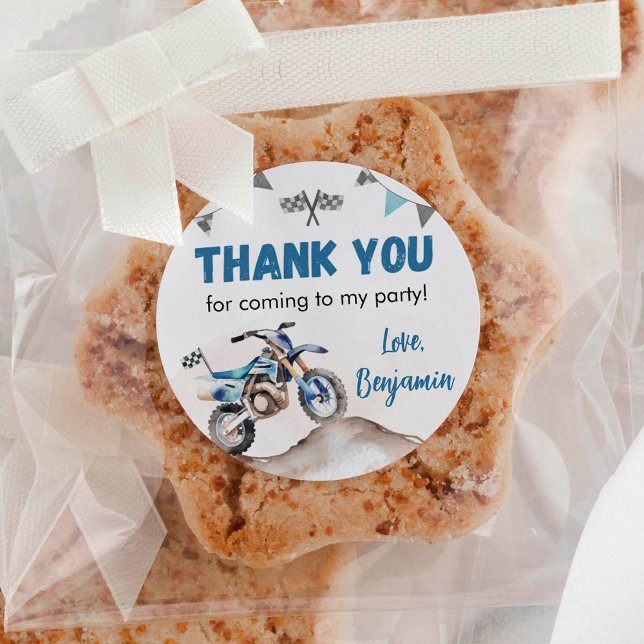 Adesivo Redondo Blue Dirt Bike Boy Birthday Party (Criador carregado)