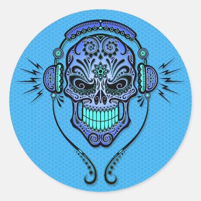 Adesivo Redondo Blue DJ Sugar Skull (Frente)