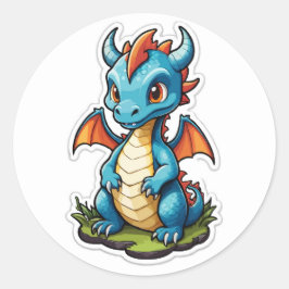 Adesivo Redondo Blue Dragon Cartoon Sticker - Fantasy Art